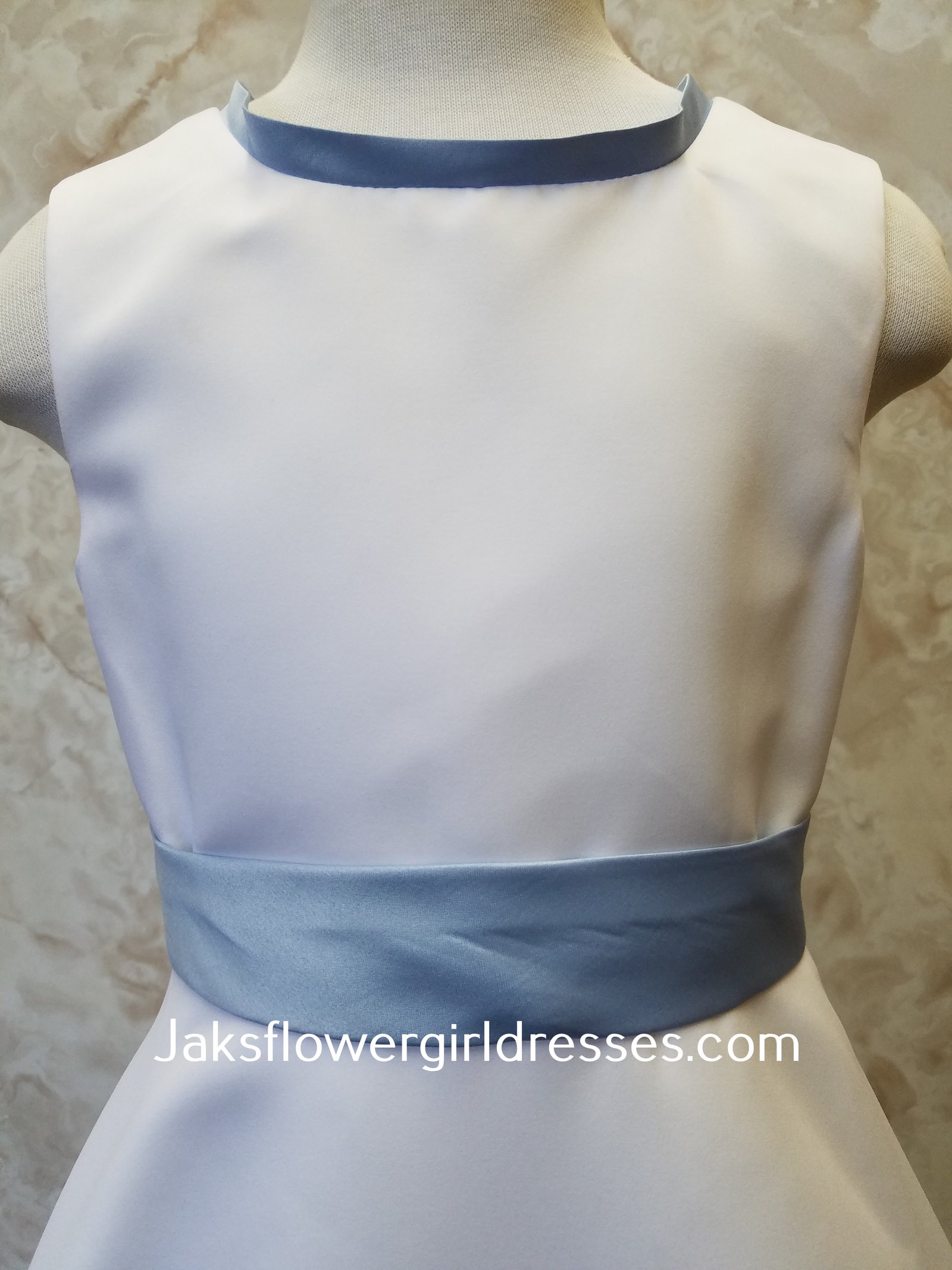 blue and white flower girl dress